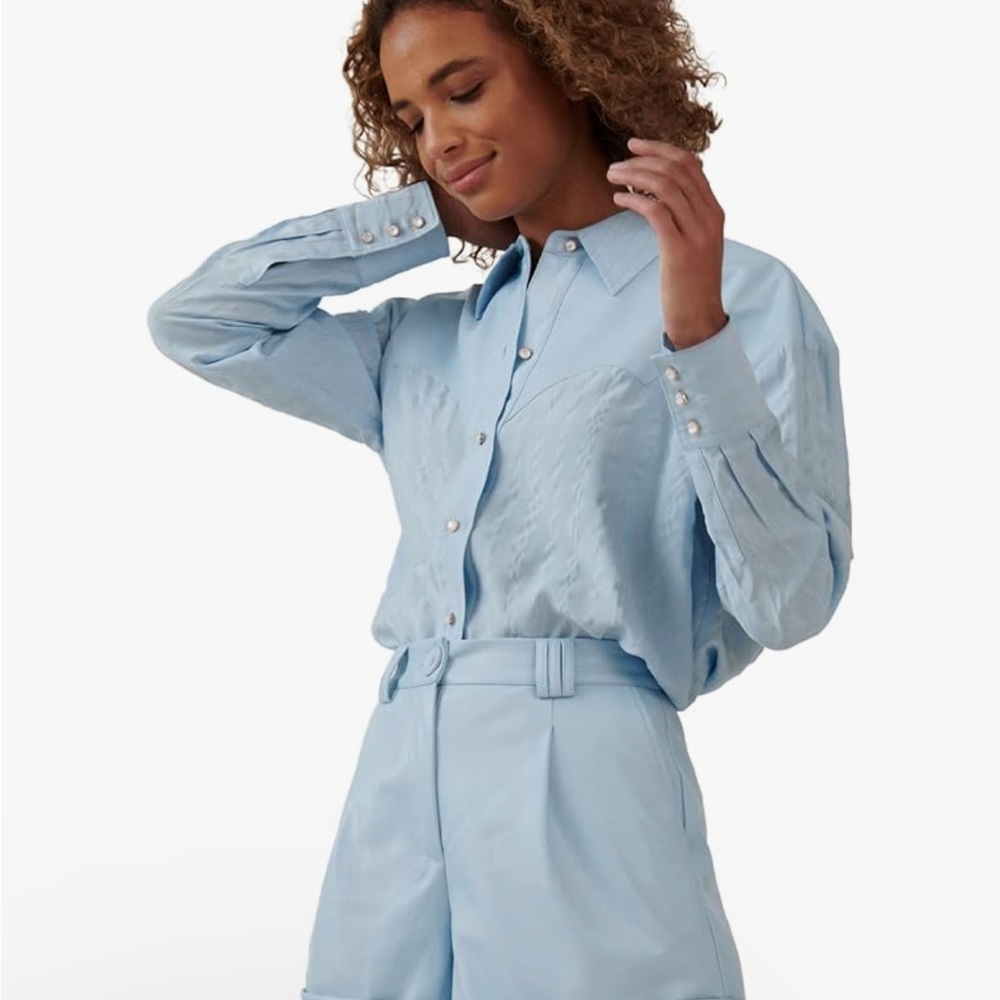 The Bright Side by Rocky Barnes Western Boyfriend Shirt Light Blue Size Medium